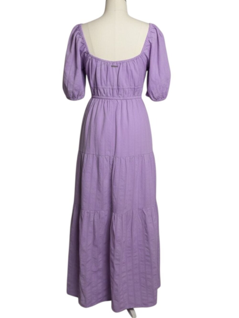 Billabong Lilac Lover Maxi Dress Fit Flair Puff Sleeve Tiered Purple M - Picture 4 of 11
